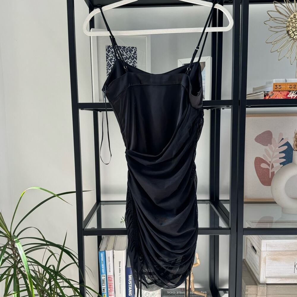 Zara Black Mesh Ruched Sleeveless Cinched Sides Mini Dress Women’s Size XS - Picture 7 of 11